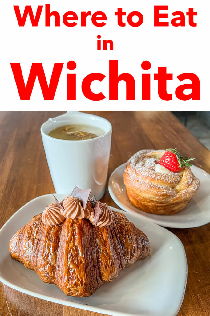 Pinterest image: Coffee and Pastries with caption reading 'Where to Eat in Wichita"