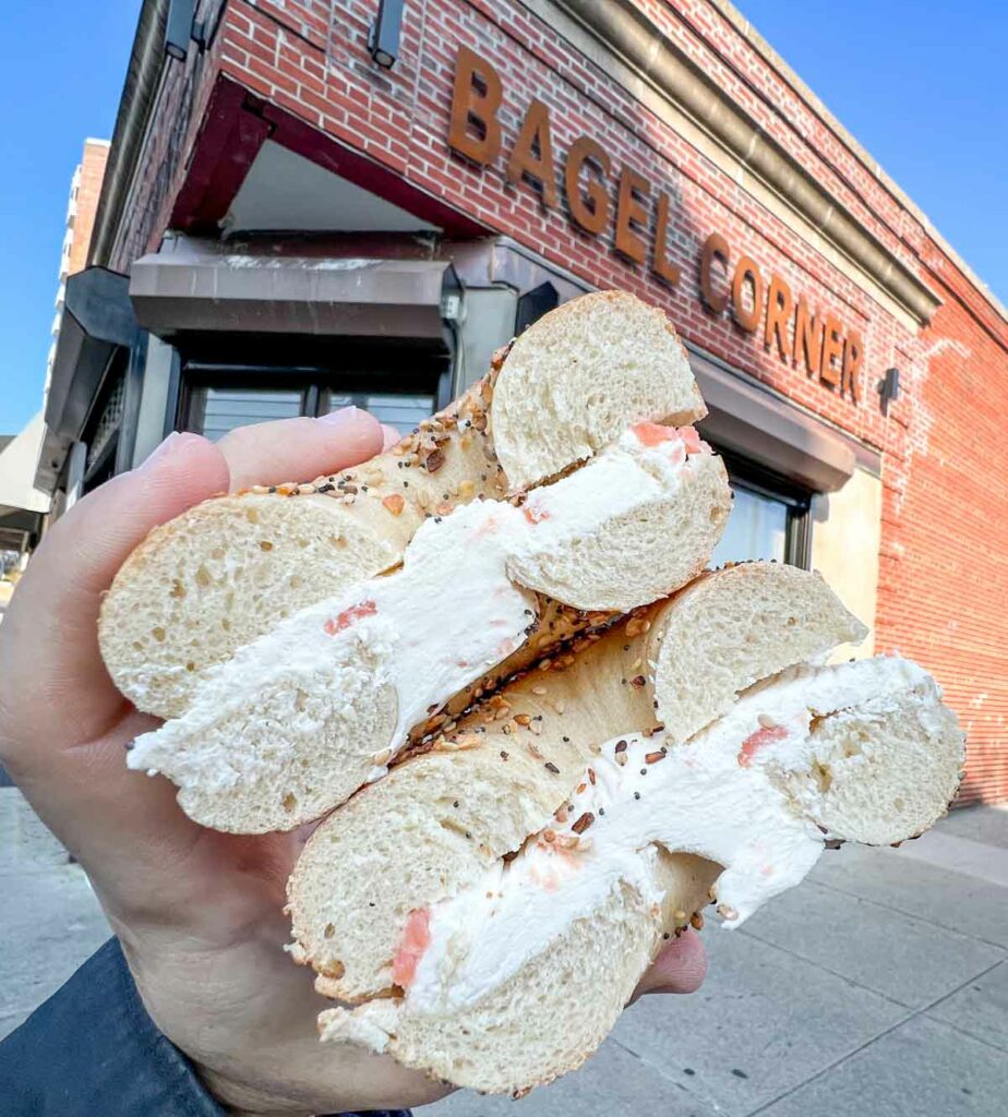 Bagel with Lox Spread in Front of Murrays Bagels in New York City