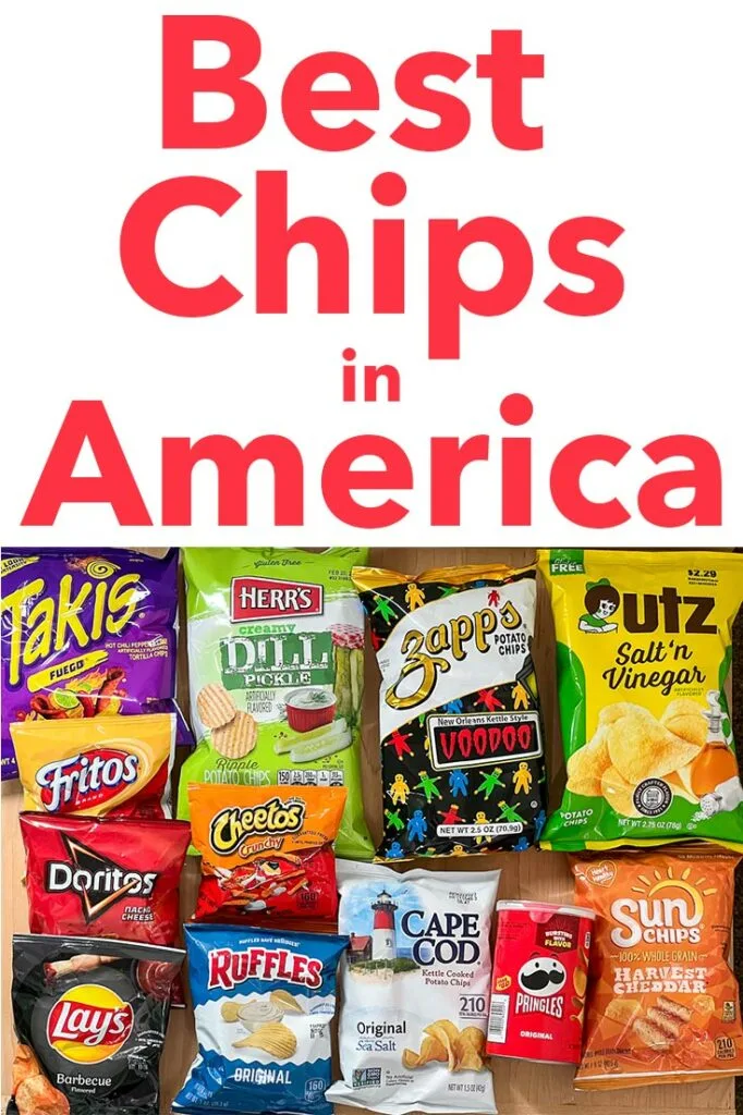 Pinterest image: chips bags with caption reading 'Best Chips in America"