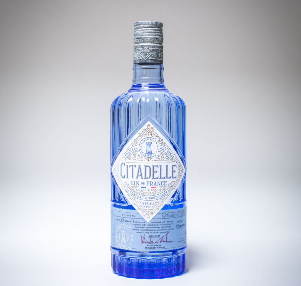Citadelle Citron Blue Bottle on White Background