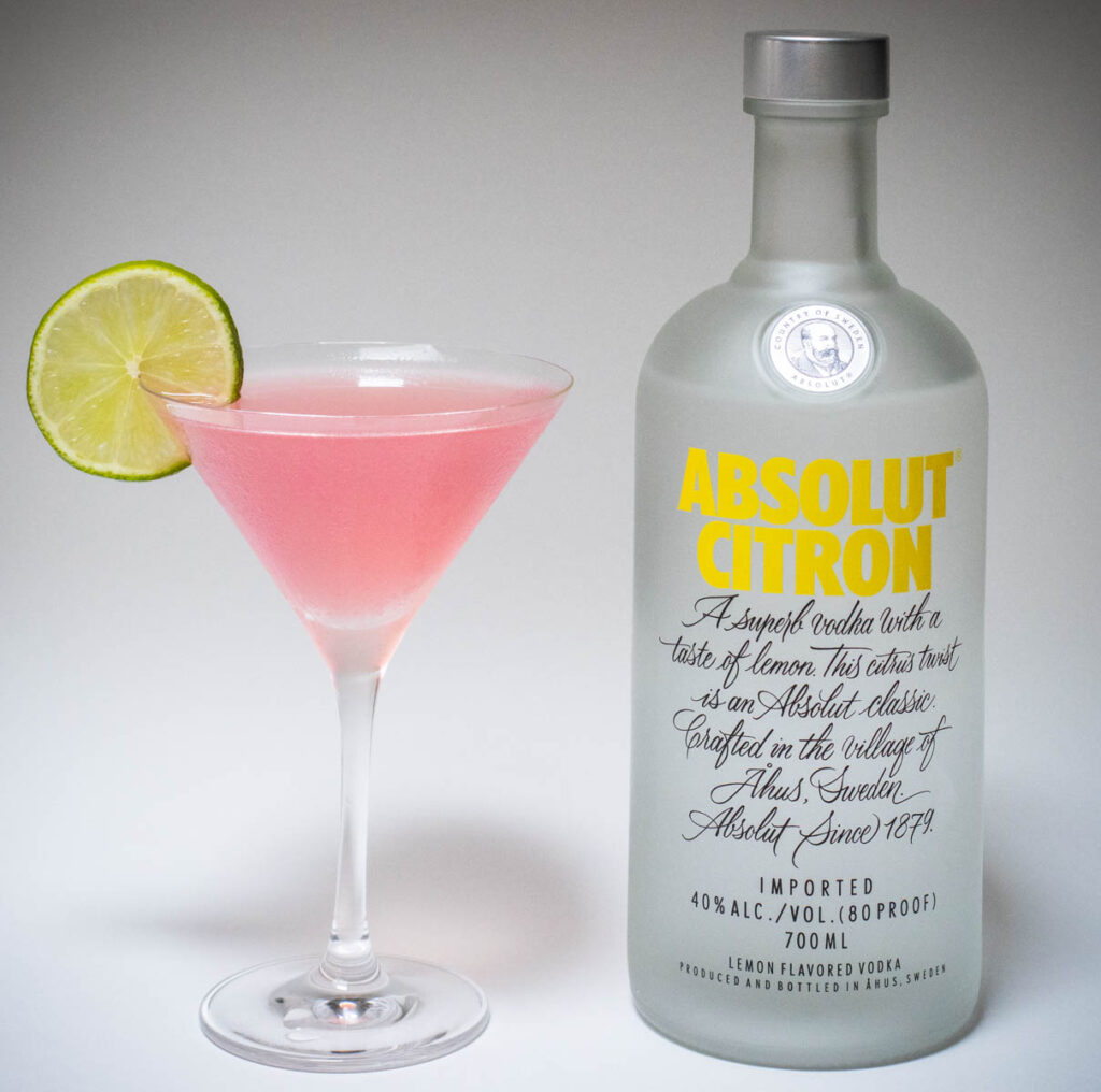 Cosmopolitan Cocktail and Absolut Citron Bottle