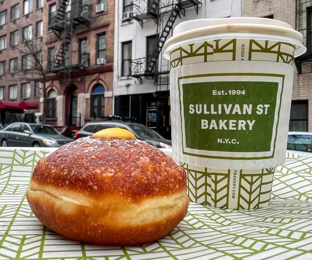 Cream Bomboloni and Coffee at Sullivan St Bakery in New York City