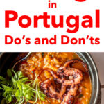 Pinterest image: Seafood Dish with caption reading 'Eating in Portugal Do's and Don'ts"