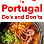 Pinterest image: Seafood Dish with caption reading 'Eating in Portugal Do's and Don'ts"