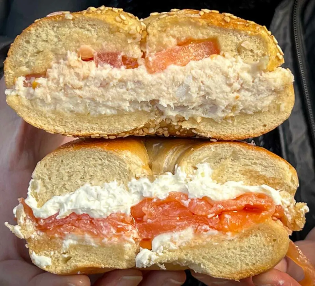 Stacked Bagel and Lox at Utopia Bagels in Queens