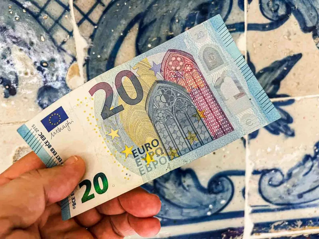 Twenty Euro Note in front of Azulejo Tiles