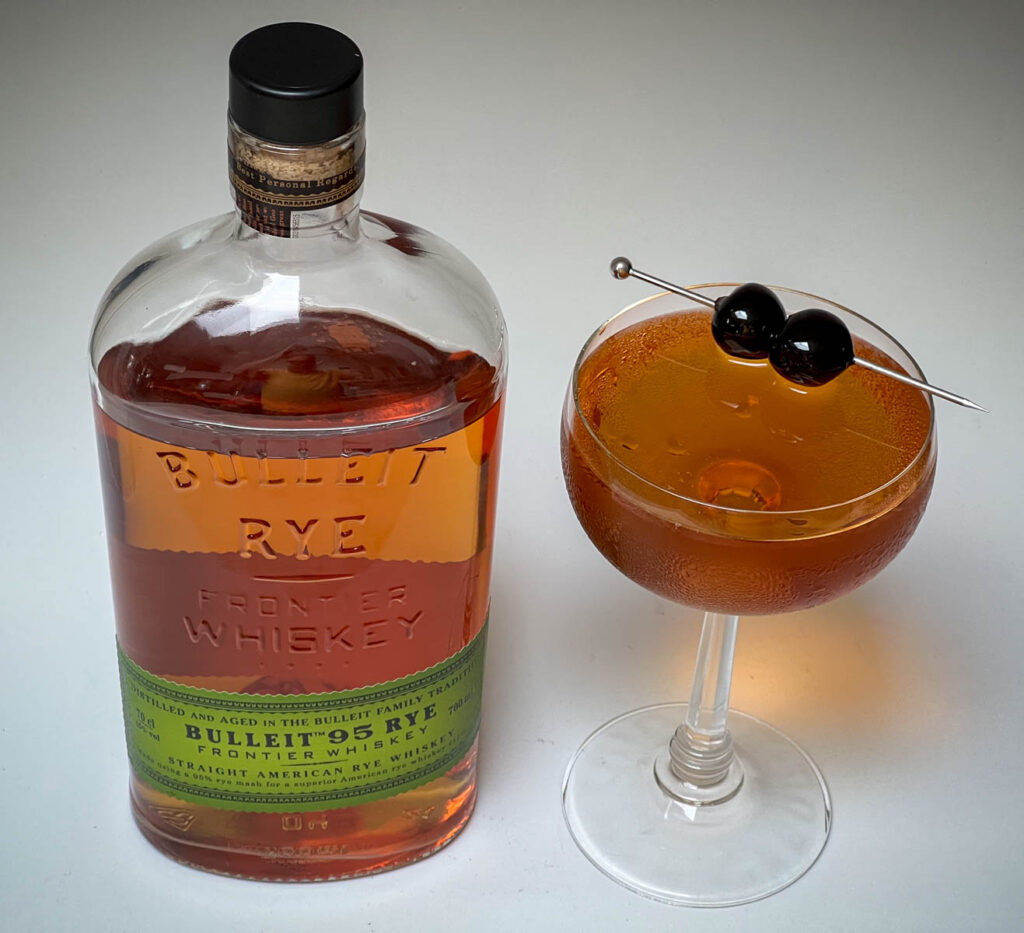 Brooklyn Cocktail and Bulleit Rye Bottle