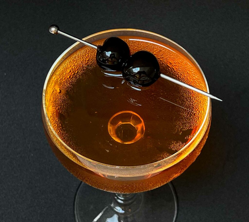 Brooklyn Cocktail with Black Background from Above