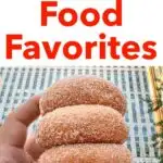 Pinterest image: photo of a three donuts with caption reading "Chicago Food Favorites"
