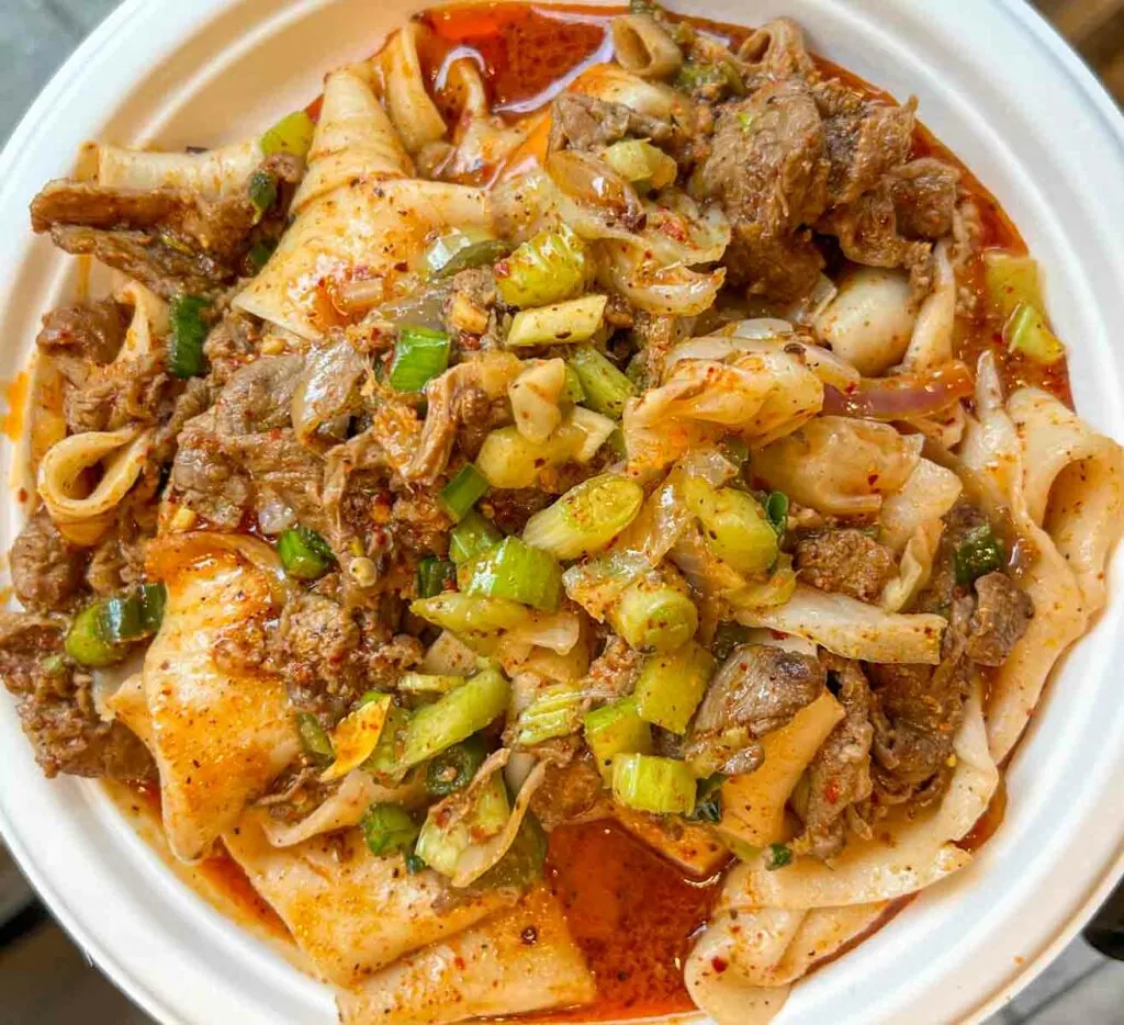Spicy Cumin Lamb Hand-Ripped Noodles at Xian Famous Foods