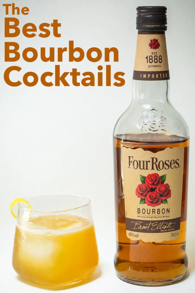 Pinterest image: photo of Cocktail and Bourbon Bottle with caption reading "The Best Bourbon Cocktails"