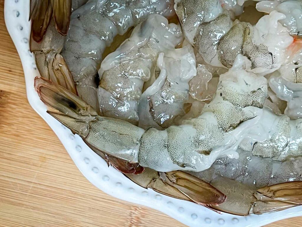 Close up of raw peeled deveined shrimp