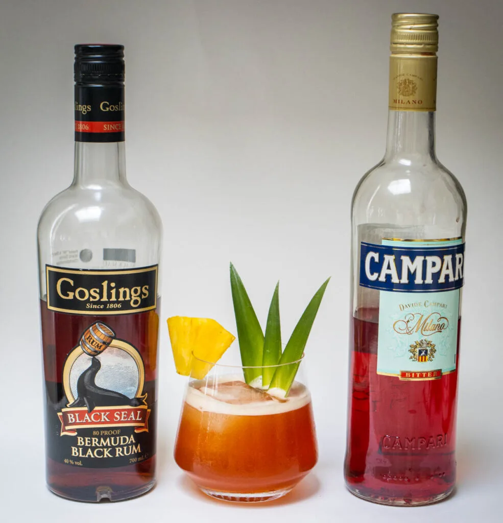 Jungle Bird Cocktail with Liquor Bottles