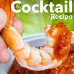 Pinterest image: photo of Shrimp Cocktail with caption reading "Shrimp Cocktail Recipe"