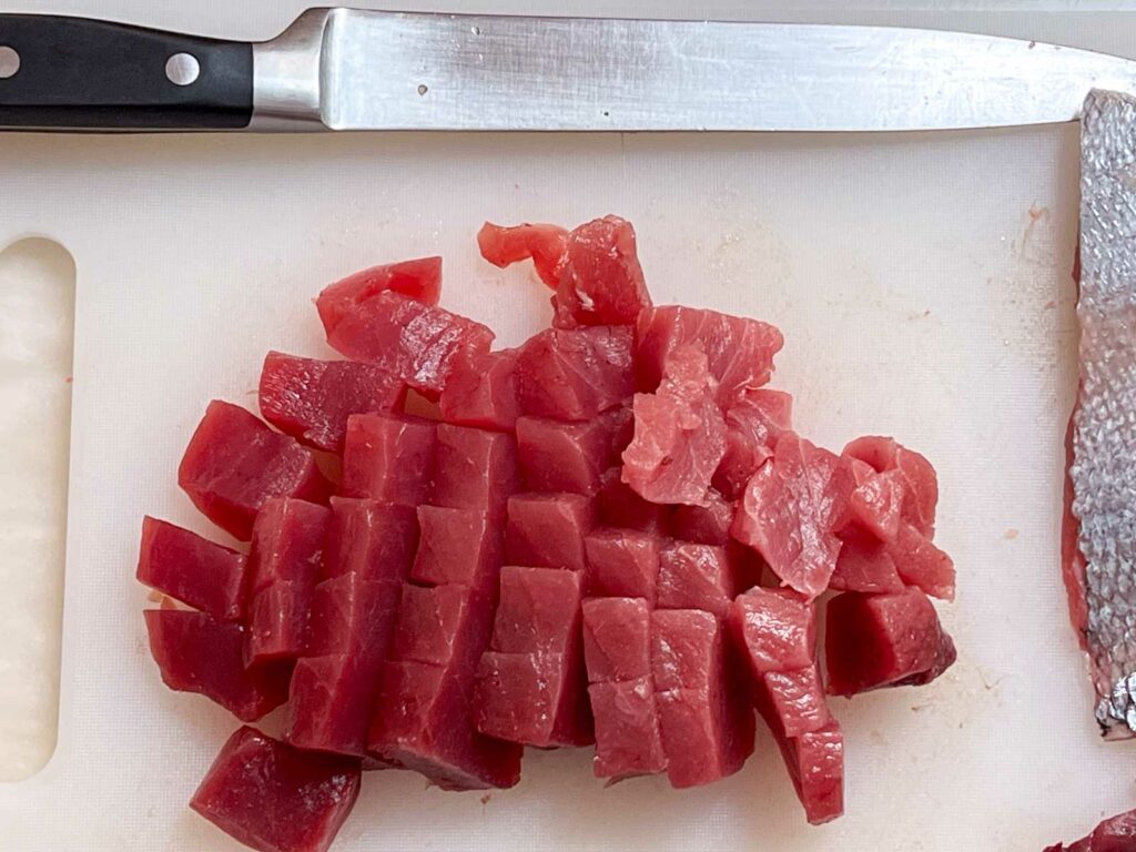 Cubes of Cut Tuna
