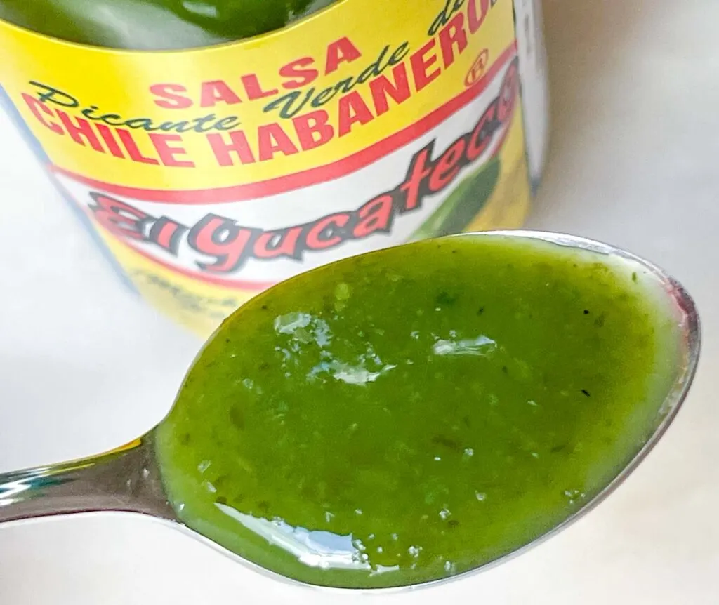 El Yucateco Green Habanero Sauce on a Spoon