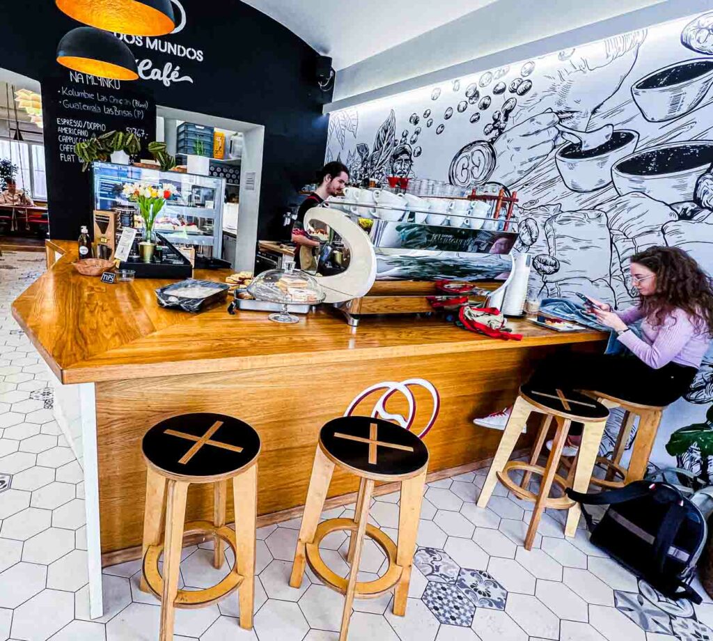 Inside Dos Mundos Cafe in Prague