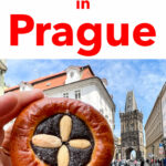 Pinterest image: photo of a kolache with caption reading "What to Eat in Prague"