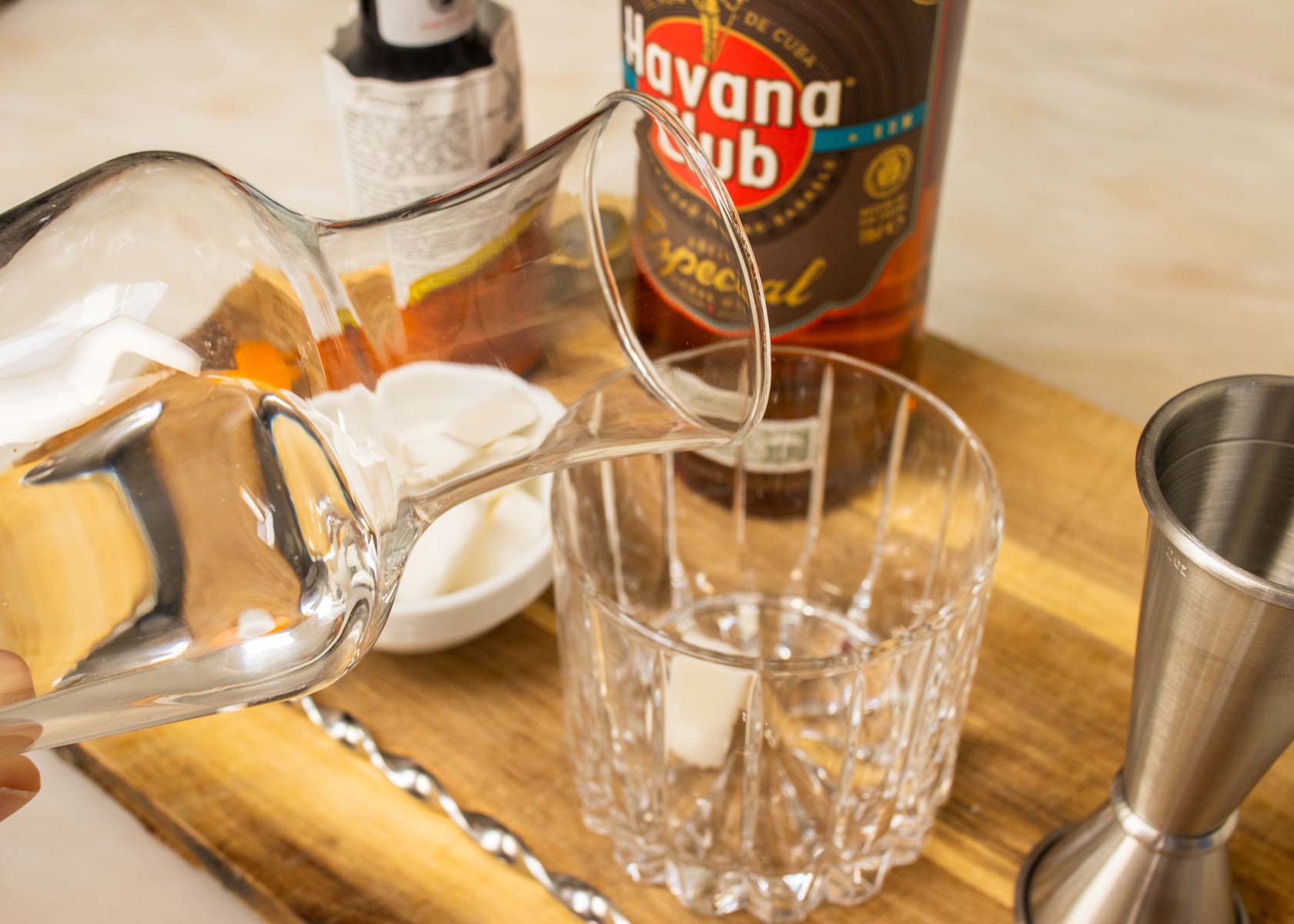 Adding Water to a Rum Old Fashioned Cocktail