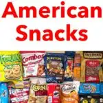 Pinterest image: photo of American snacks with caption reading "Best American Snacks"