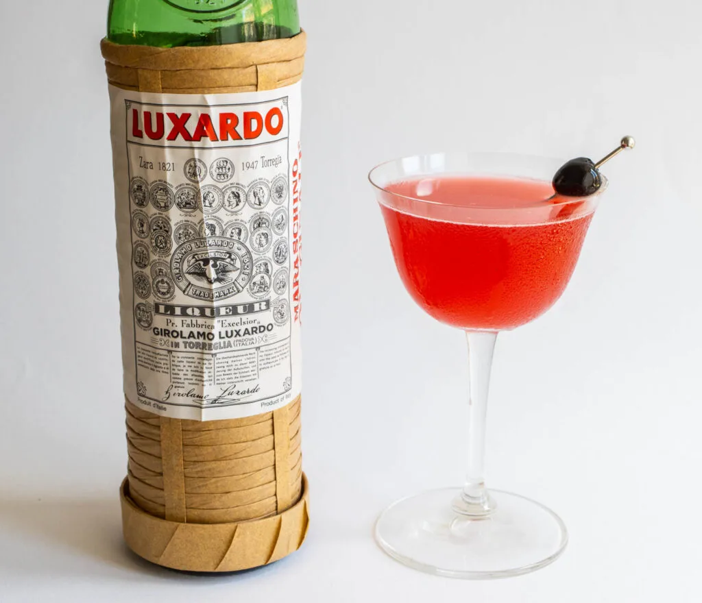 Maraschino Liqueur Bottle and Mary Pickford Cocktail