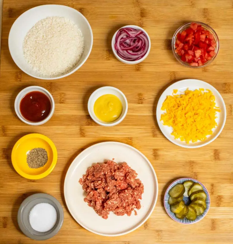 Mise en Place for a Burger Bowl with Rice