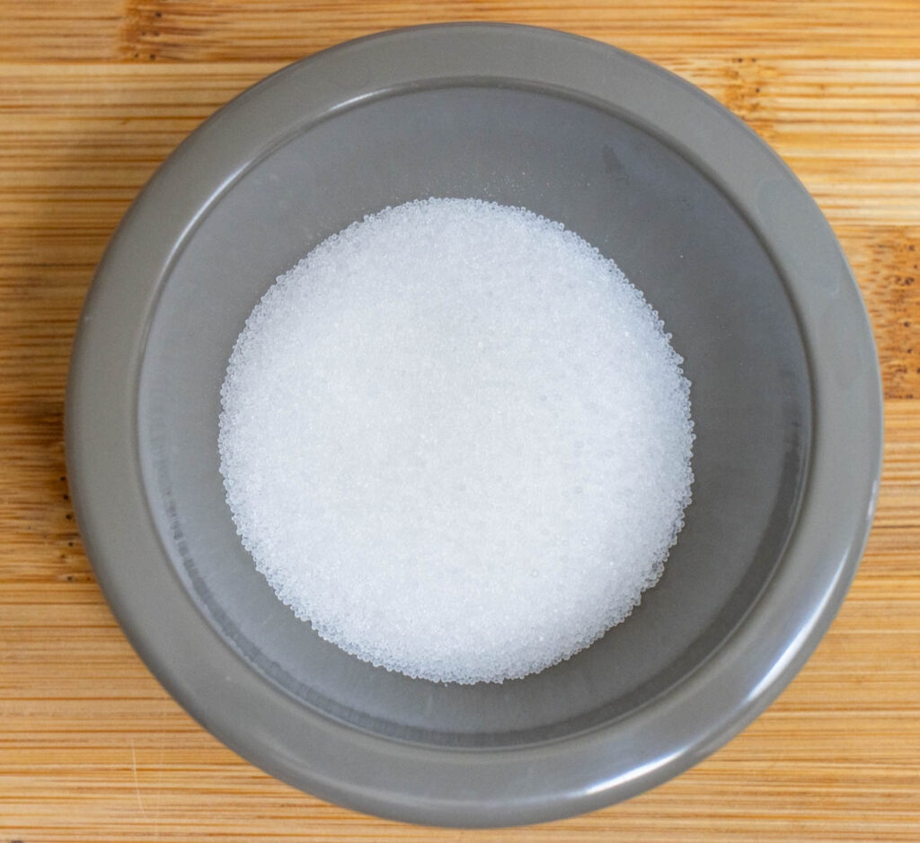 Salt in a grey prep bowl