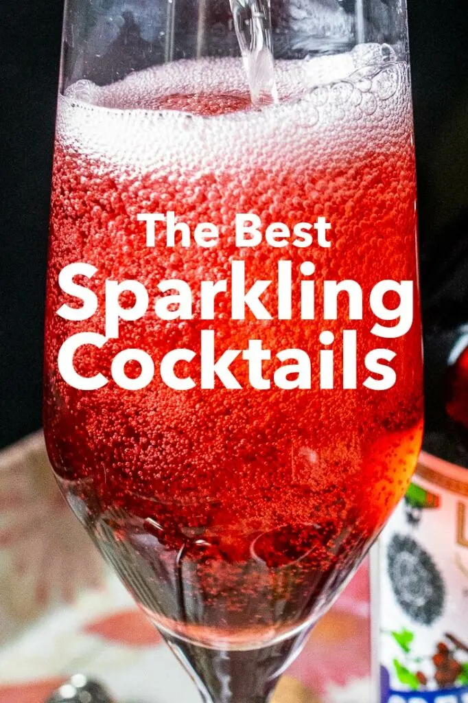 Pinterest image: photo of a Kir Royale with caption reading "The Best Sparkling Cocktails"
