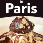 Pinterest image: photo of a profiterole with caption reading "Where to Eat in Paris"