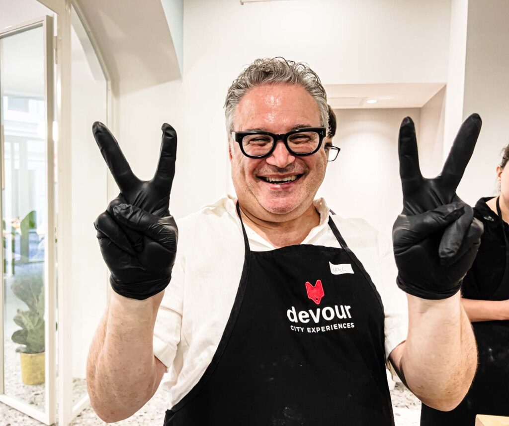 Daryl in Black Gloves at Pasta Making Class in Rome