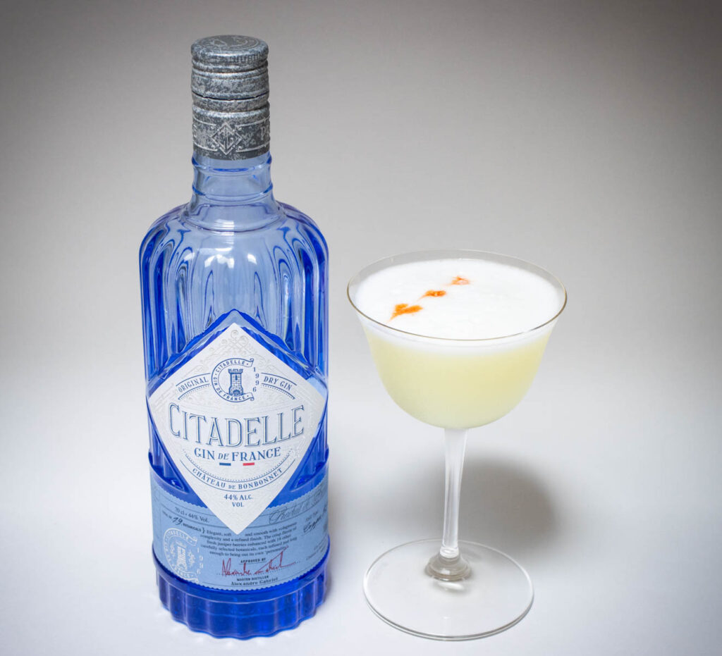 Gin Sour Cocktail with Gin Bottle