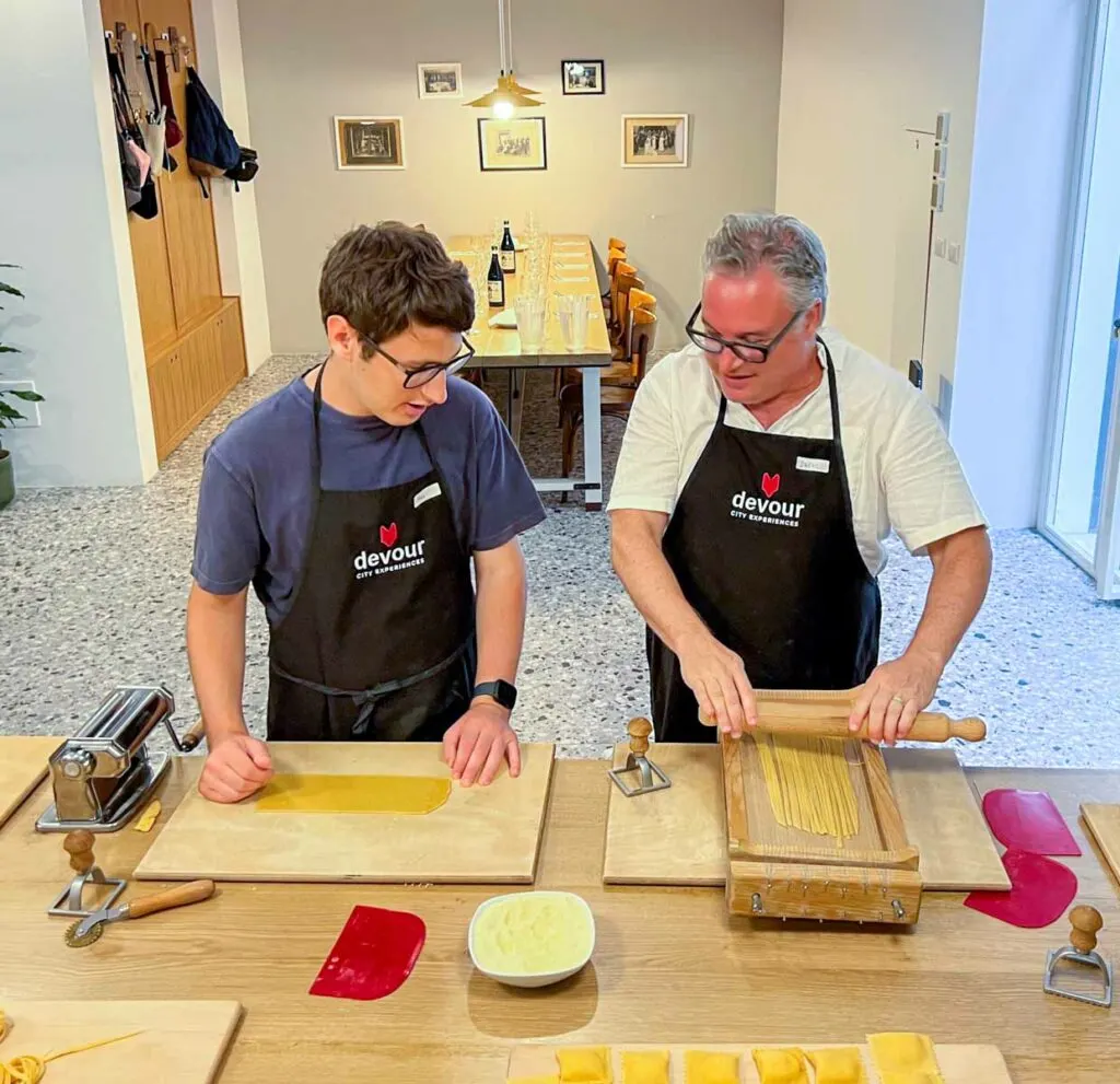 Making Pasta with a Chitarra at Pasta Making Class in Rome