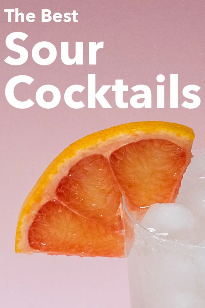 Pinterest image: photo of a Paloma with caption reading "The Best Sour Cocktails"