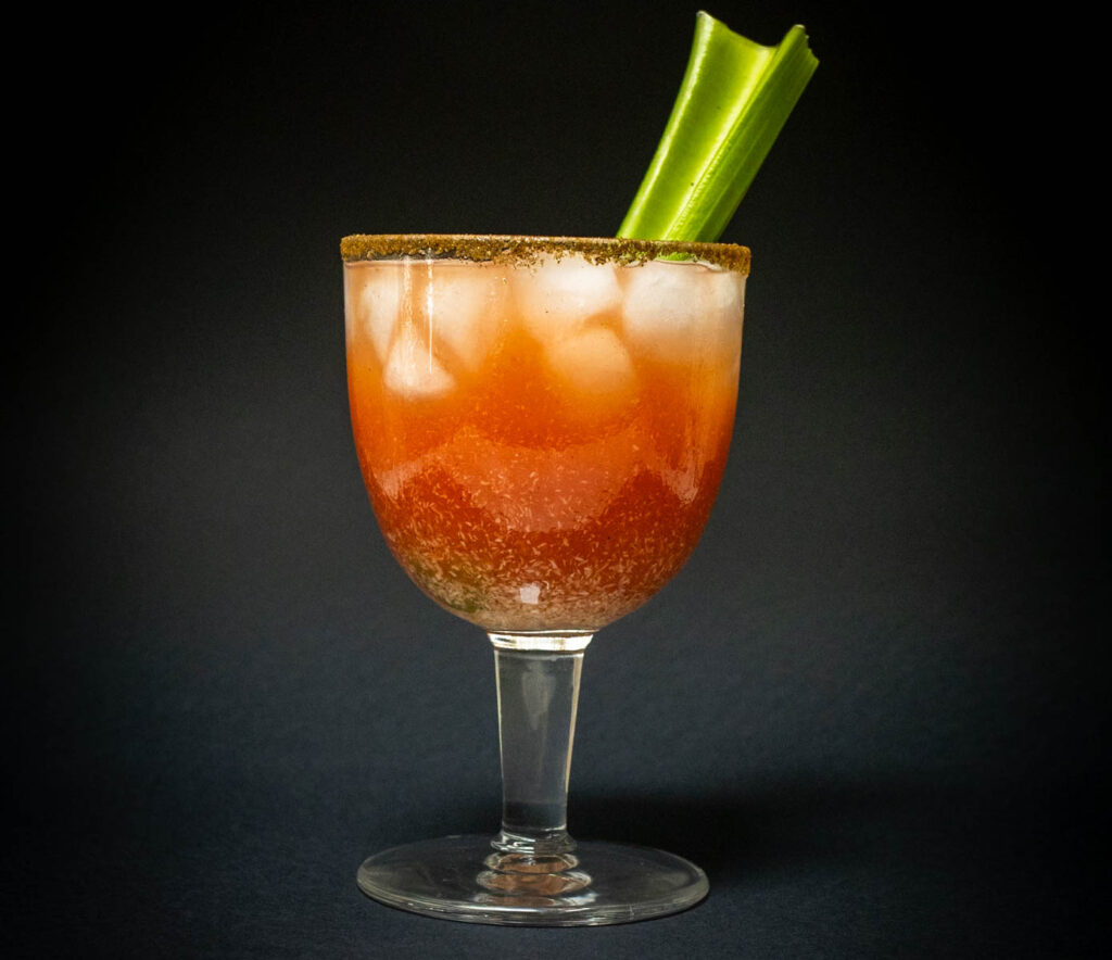 Bloody Caesar Cocktail with Black Background