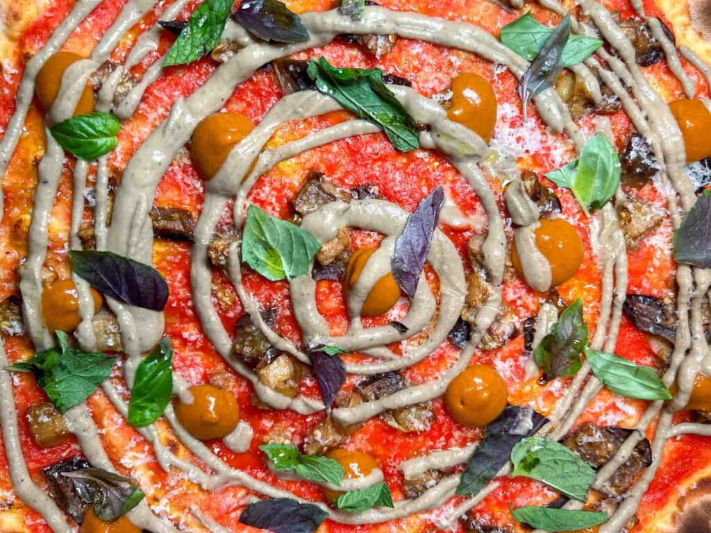 Parmigiana Viaggiatrice Pizza from Above at 180grammi in Rome