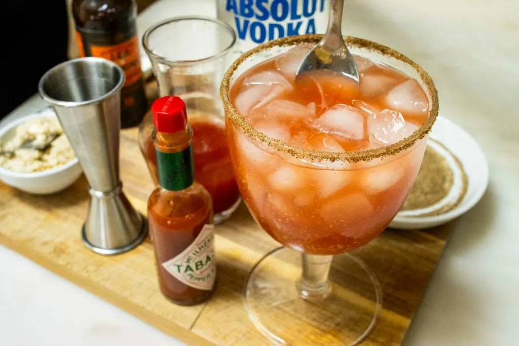Stirring Bloody Caesar Cocktail