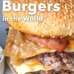 Pinterest image: photo of a double cheeseburger with caption reading "Best Burgers in the World"