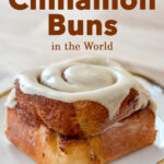 Pinterest image: photo of a cinnamon bun with caption reading 