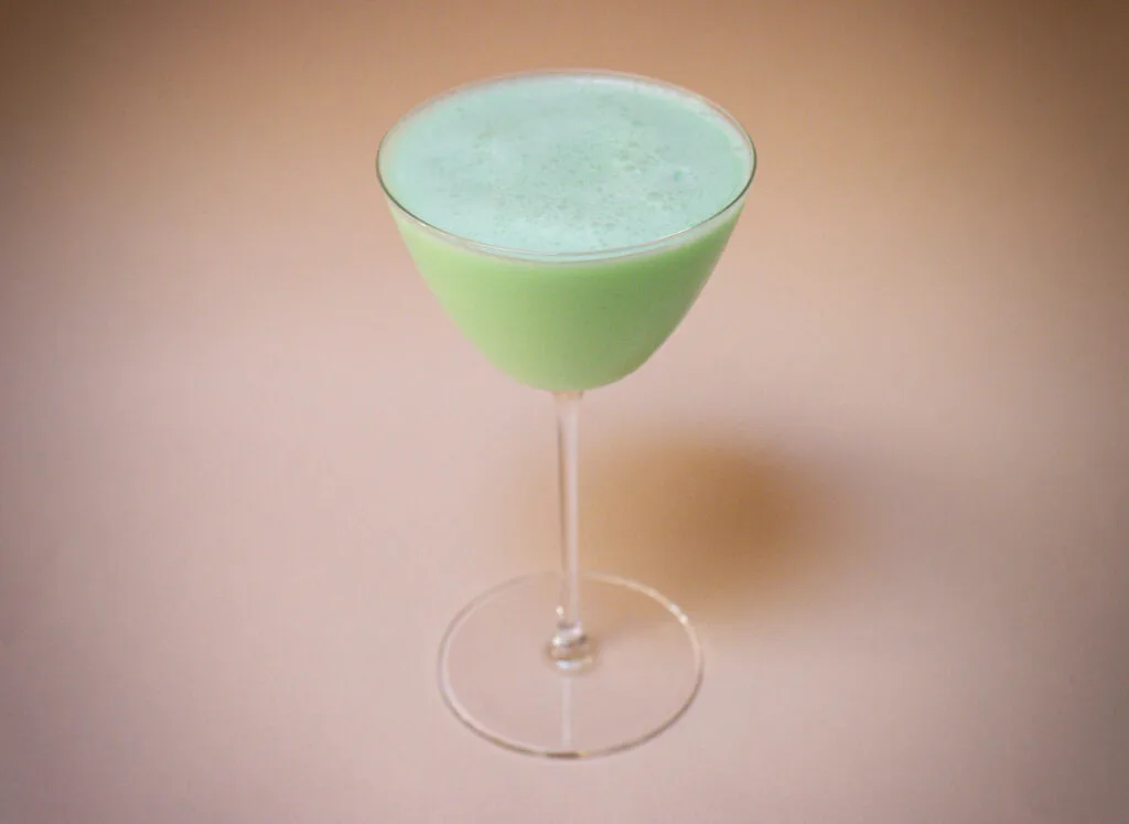 Grasshopper Cocktail from Above with Peach Background