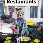Pinterest image: photo of a Da Nang Street Food Cook with caption reading "The Best Da Nang Restaurants"