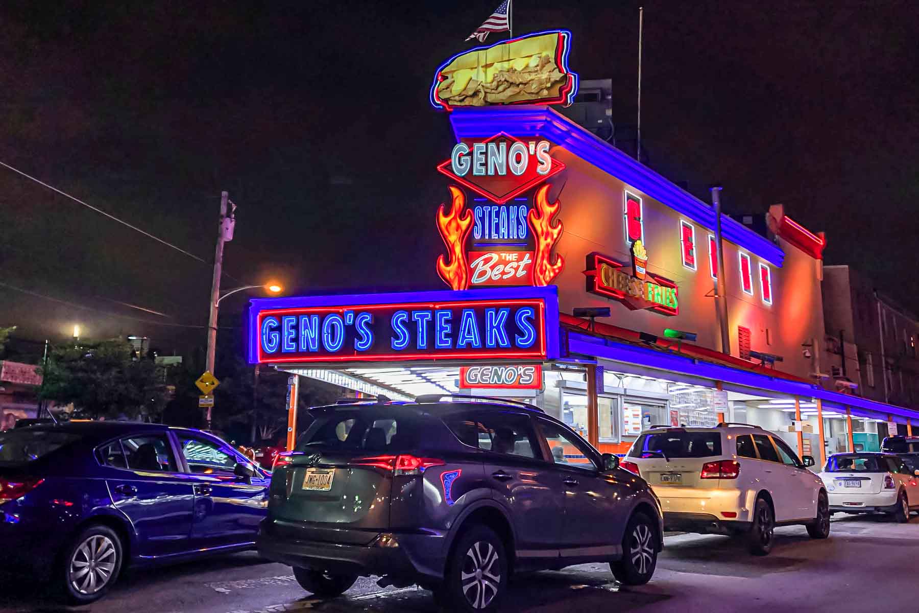 Genos Steaks in Philadelphia at Night