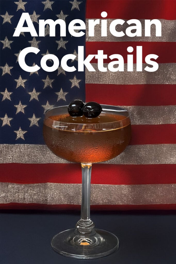 Pinterest image: photo of a Brooklyn cocktail with text reading "American Cocktails"