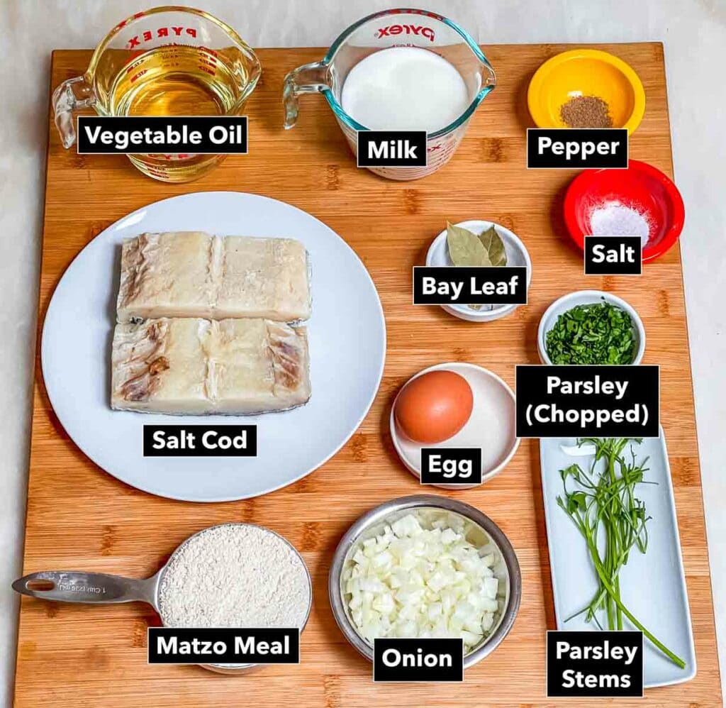 Salt Cod Passover Latkes - mise en place