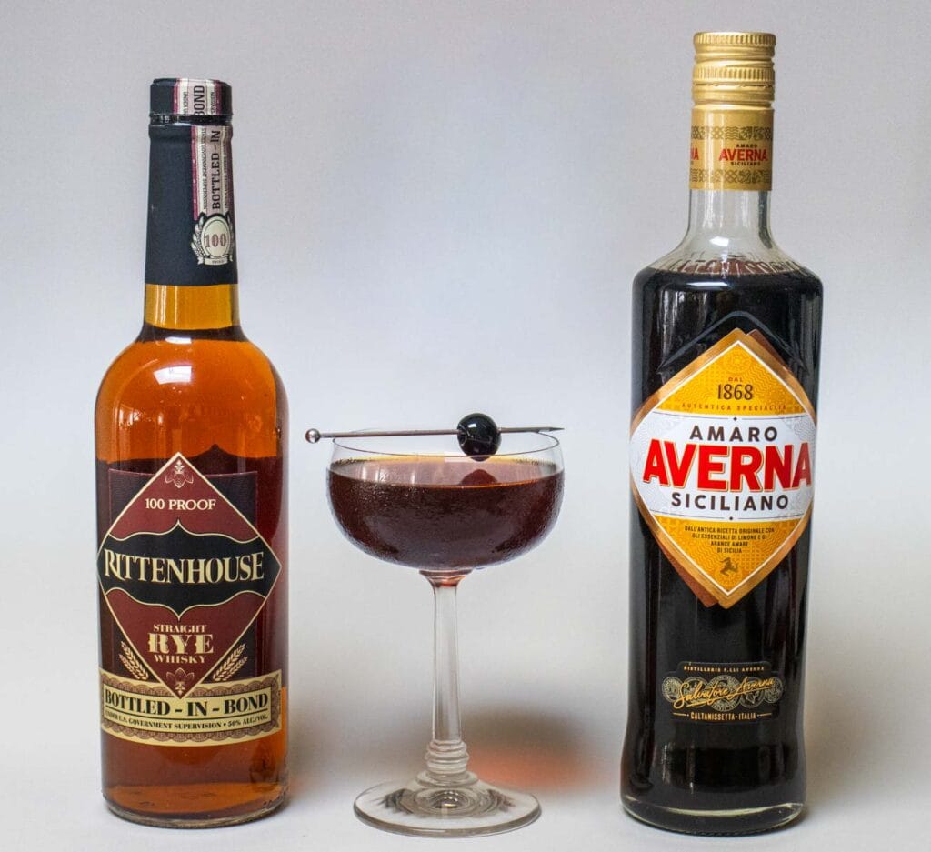 Black Manhattan with Liquor Bottles