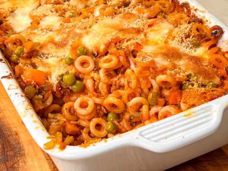 Anelletti al Forno in a white baking dish