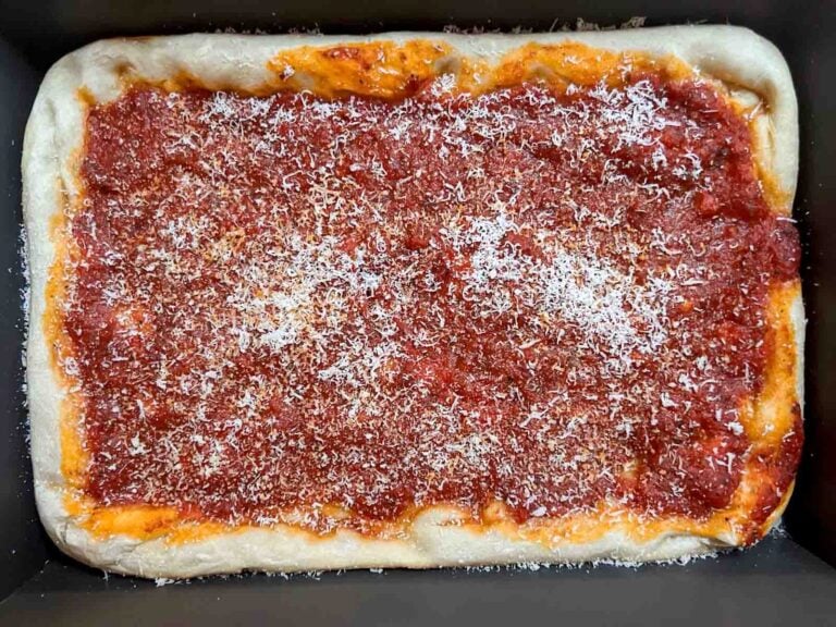 Finished Tomato Pie Topped with Pecorino
