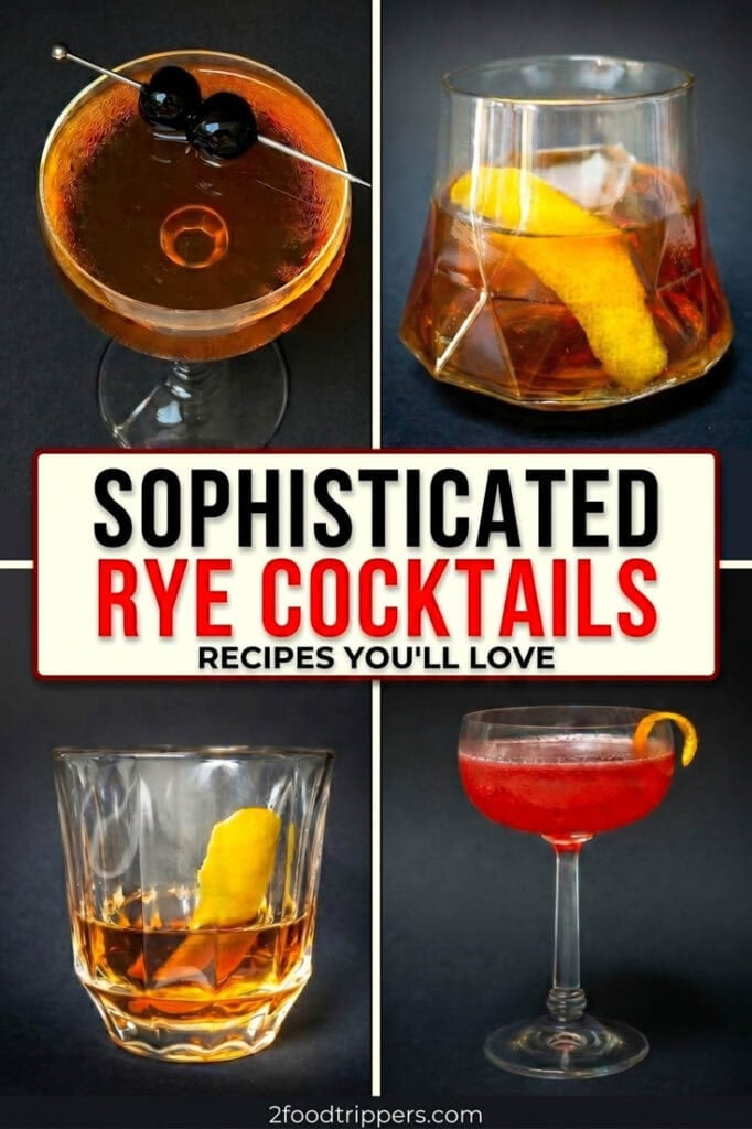 Four-image quad-grid featuring four rye cocktail variations