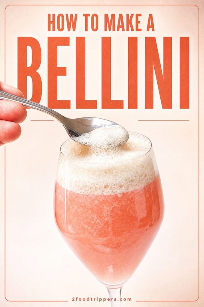 Bellini Cocktail and Spoon with text reading 'How to Make a Bellini'