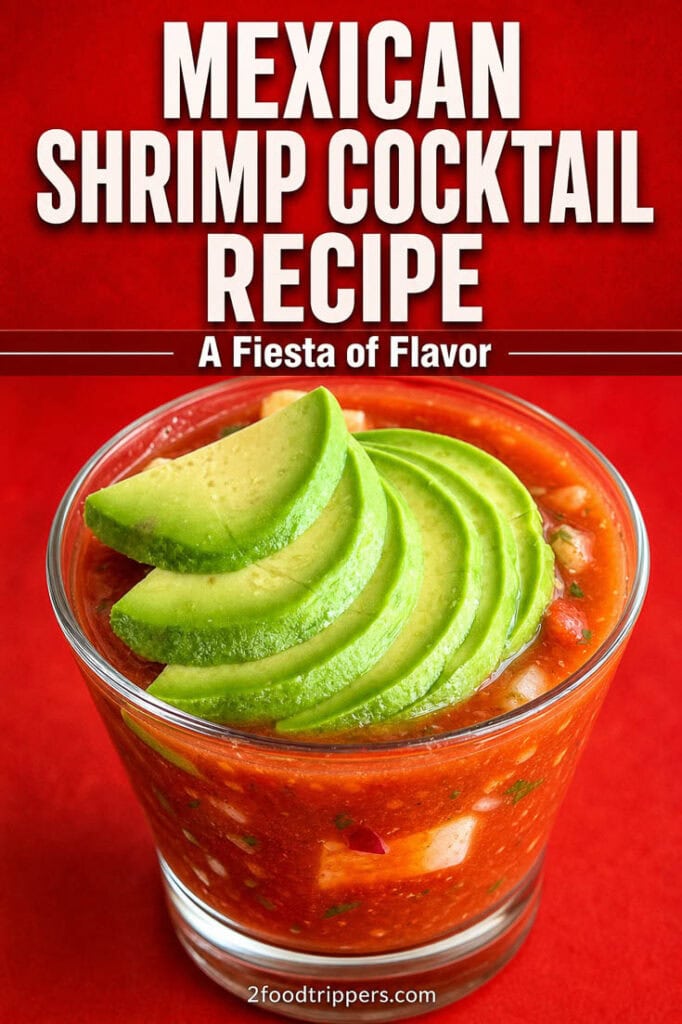 Mexican Shrimp Cocktail with text reading 'Mexican Shrimp Cocktail Recipe - A Fiesta of Flavor'
