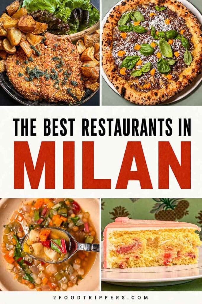 Four Milan food photos with text reading 'The Best Restaurants in Milan'